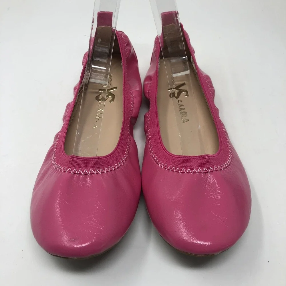 Yosi Samra Ballet Flat Shoes Girls 4 Pink Faux Patent Leather Stretch Comfort